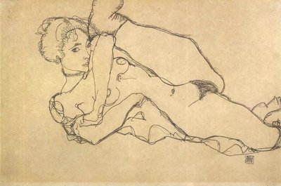 Reclining Nude with Left Leg Drawn Up by Egon Schiele